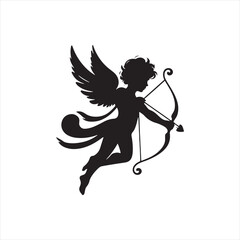 Moonlit Cupid Serenade Silhouette: Ideal for Valentine's Stock - Cupid Vector - Love Vector
