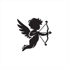 Fototapeta premium Romantic Embrace with Cupid Silhouette: Enchanting Valentine's Stock Image - Cupid Vector - Love Vector 
