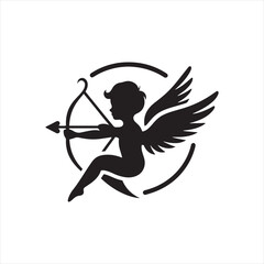 Twilight Love Bliss with Cupid Silhouette: Intimate Valentine's Stock - Cupid Vector - Love Vector
