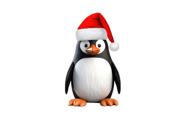Fototapeta premium Superior Smiling Penguin in Santa Hat Spreads Joy with Playful Winter Spirit on a White or Clear Surface PNG Transparent Background