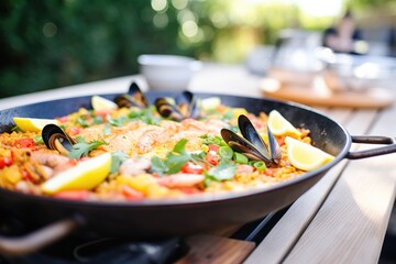 paella with crispy socarrat bottom in the pan