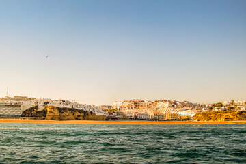 Albufeira with Fishermen Beach seen from the water, Algarve Portugal