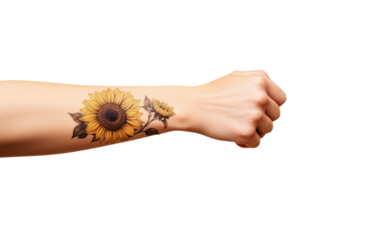 Sunflower Print Unfolds Playfully on the Canvass of the Human Forearm on a White or Clear Surface PNG Transparent Background