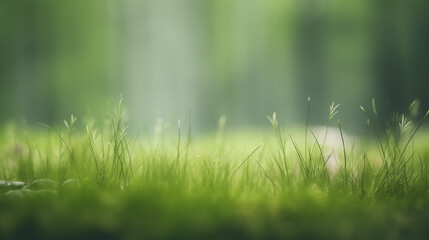 Fotografia tipo macro de un paisaje  con cesped y hierbas del campo con un fondo difuminado en primavera