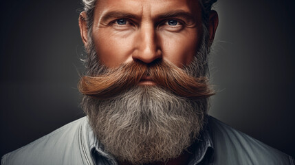 Portrait of beautiful man with mustache and beard,. Generative AI