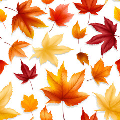 Autumn Leaves Yellow Maple on a white background. Seamless pattern. 
