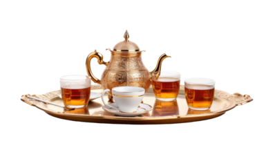 Turkish Tea Set, a Display of Elegance and Cultural Sophistication on a White or Clear Surface PNG Transparent Background