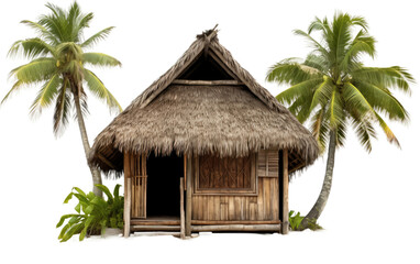 Fototapeta na wymiar Tropical Hut with Trees, a Cool Shelter Blending Comfort and Natural Beauty on a White or Clear Surface PNG Transparent Background