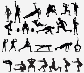 male and female fitness exercise silhouette