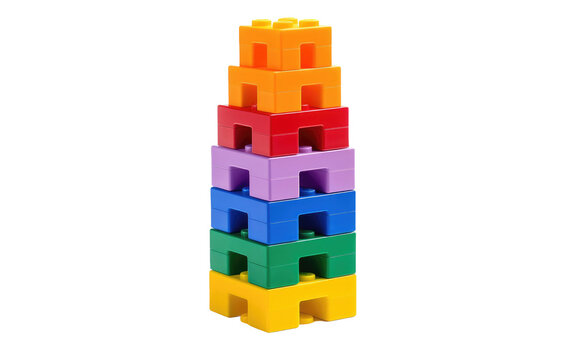 The Art and Engineering Behind the Creation of a LEGO Blocks Tower on a White or Clear Surface PNG Transparent Background
