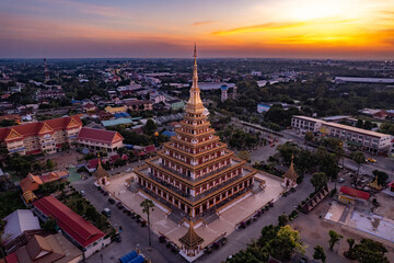Aerial view of Wat Nong Waeng, also known as Phra Mahathat Kaen Nakhon, in Khon Kaen, Thailand