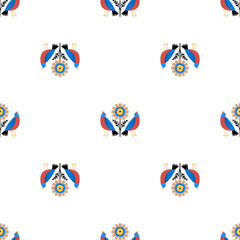 Seamless pattern with birds, ornament, folk, spring print, pattern with flowers and birds, vector, Bright summer print.