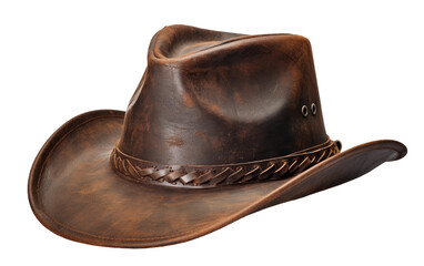 Embracing Frontier Fashion with a Worn Leather Cowboy Hat on a White or Clear Surface PNG Transparent Background