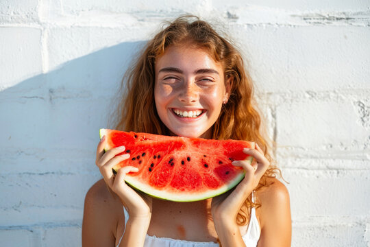 Summer Vibes: Active Lady with Watermelon in Soft Daylight