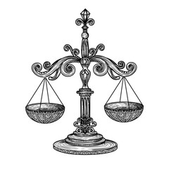 Vector illustration of vintage openwork scales in engraving style - obrazy, fototapety, plakaty
