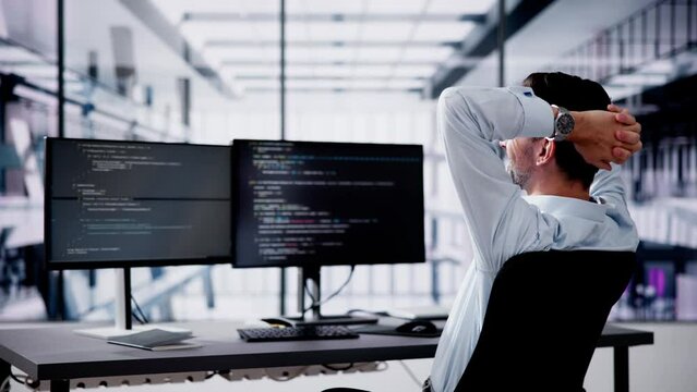 Happy Excited Male Programmer Raising