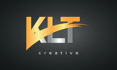 KLT Letters Logo Design with Creative Intersected and Cutted golden color