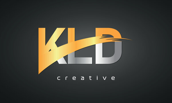 KLD Letters Logo Design with Creative Intersected and Cutted golden color