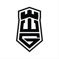WG Letter Logo monogram hexagon shield shape up and down with crown castle isolated style design