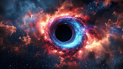 An intricate depiction of a black hole swallowing cosmic matter, portraying the enigmatic aspects of astrophysics.  - Generative AI