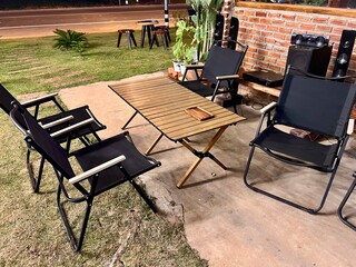 camping chair , campstool and table outdoor place for holiday weekend.