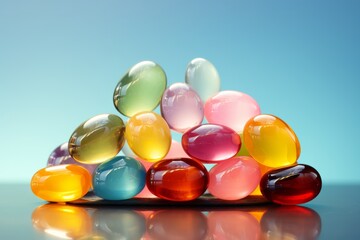 3D Render of a Jellybean Assortment, on an isolated Easter Pastel background, Generative AI