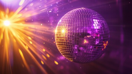 Obraz premium Close-Up Of Shiny Disco Ball. Mirror ball on colorful purple background