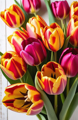 bouquet of multicolored tulips