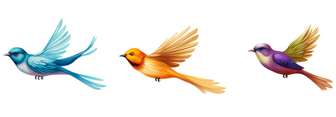 Obraz na płótnie Canvas Drawing of a beautiful colorful bird flying on a transparent background PNG.
