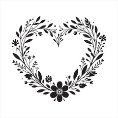 Timeless Flower Heart Silhouette: A Beautiful Imagery of Love Where Blooms Converge to Form an Endearing Symbol - Valentine Silhouette - Floral Heart Vector Stock
