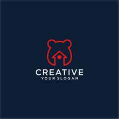 bear logo design with house and line art