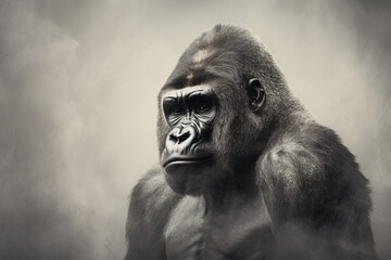 Gorilla, in the style of soft focus romanticism, hatching, art of the ivory coast

