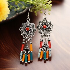 Fototapeta na wymiar National style women's earrings beautiful image Ai generated art