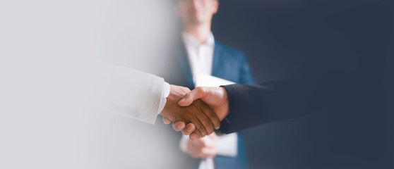 men or business people shaking hands with partner to greeting or dealing business, conflict dealing...