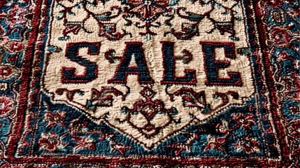 Beautiful carpet with a pattern and word Sale. Handicraft cotton handmade traditional floor rug