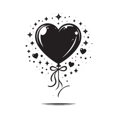 Twilight Romance: Tender Heart Balloon Silhouette in Stock - Valentine Silhouette - Heart Balloon Vector
