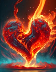 fire heart with lava and smoke