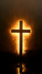 An illuminated cross, Christian Easter concept Jesus Christ