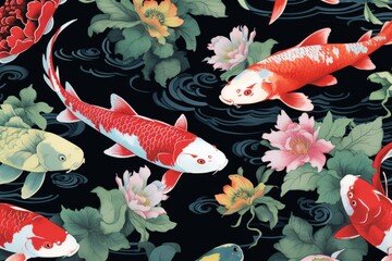 Hawaii with a koi fish wallpaper artwork background, where the elegance, Generative AI