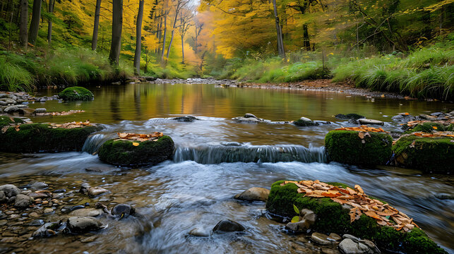 river in autumn forest - Symphony of Nature: Harmony Collection with Breathtaking Scenes