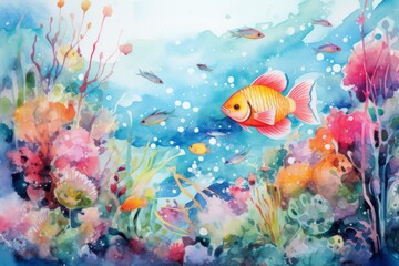 Obraz na płótnie Canvas Dive into a sea of watercolor inspiration with a background featuring captivating brushstrokes, where the fusion of colors, Generative AI