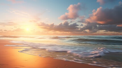 Fototapeta na wymiar Beach with calm waves with beautiful views of the sunrise.