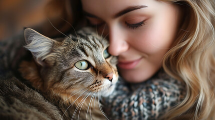 Furry Frolics: Whimsical Pets Adventures, cute portrait of pet. Cat and human