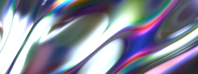 Chrome Rainbow Reflection Metal Ripple Liquid Impressionist Contemporary Elegant Modern 3D Rendering Abstract Background