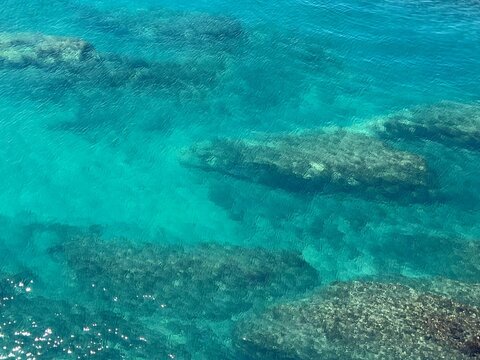 Blue clear sea water beautiful calm surface aerial view 
