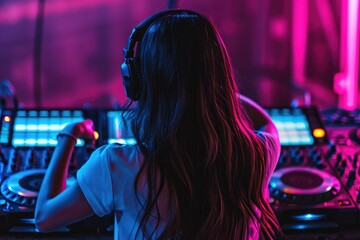 Professional female DJ mixing music at a club