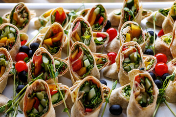 Delicious and nutritious vegetable wraps. - obrazy, fototapety, plakaty