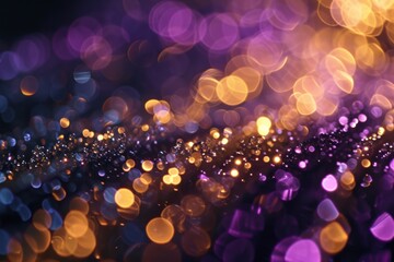 Fond abstrait de lumières colorées, dans des tons or et violet, composition effervescente