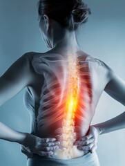 Visualisation of a spine on a person's back, indicating back pain or medical analysis.