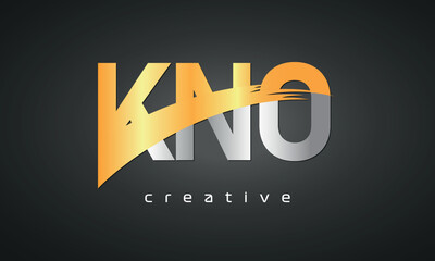 KNO Letters Logo Design with Creative Intersected and Cutted golden color - obrazy, fototapety, plakaty